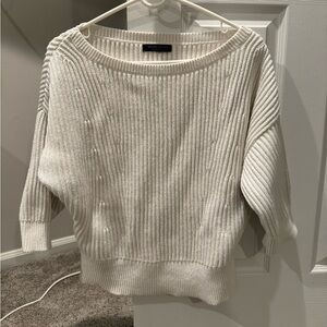 Banana Republic Ribbed Dolman 3/4 Organic Cotton Sweater Off White/Beige M